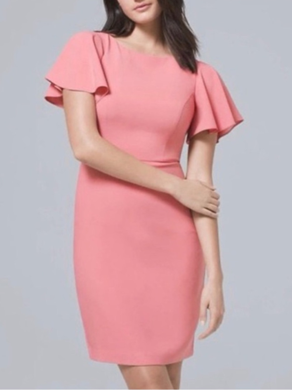 White House Black Market - Pink Flutter Sleeve Sheath Dress